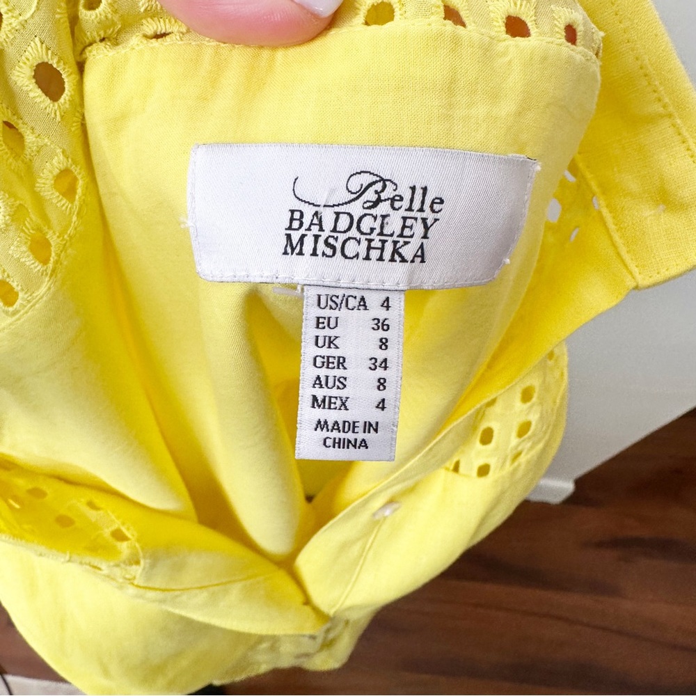 Belle Badgley Mischka Dailey Eyelet Linen Shirt Dress in Yellow
Size 4 - Picture 9 of 10
